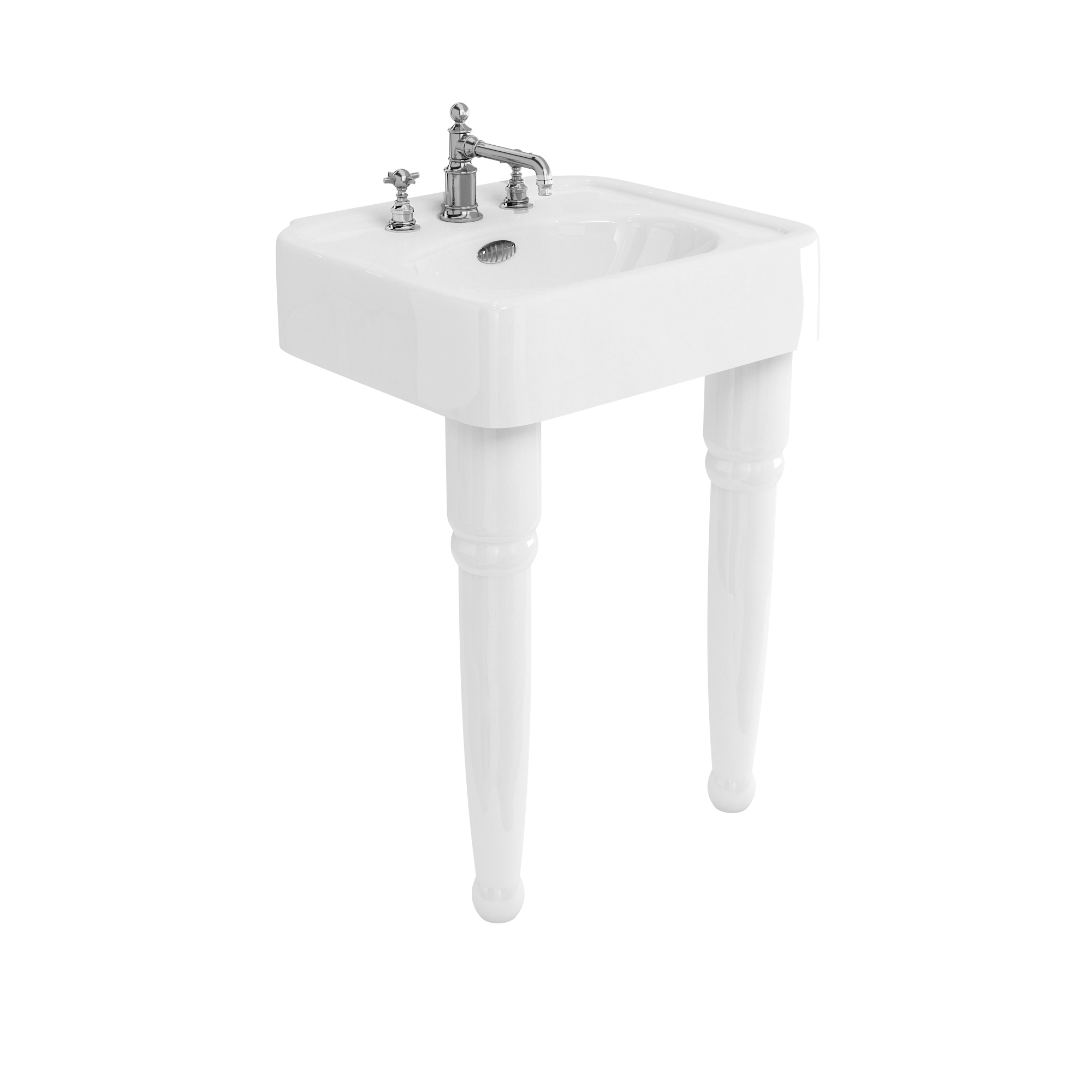 Arcade 600mm basin with chrome overflow & ceramic console legs 